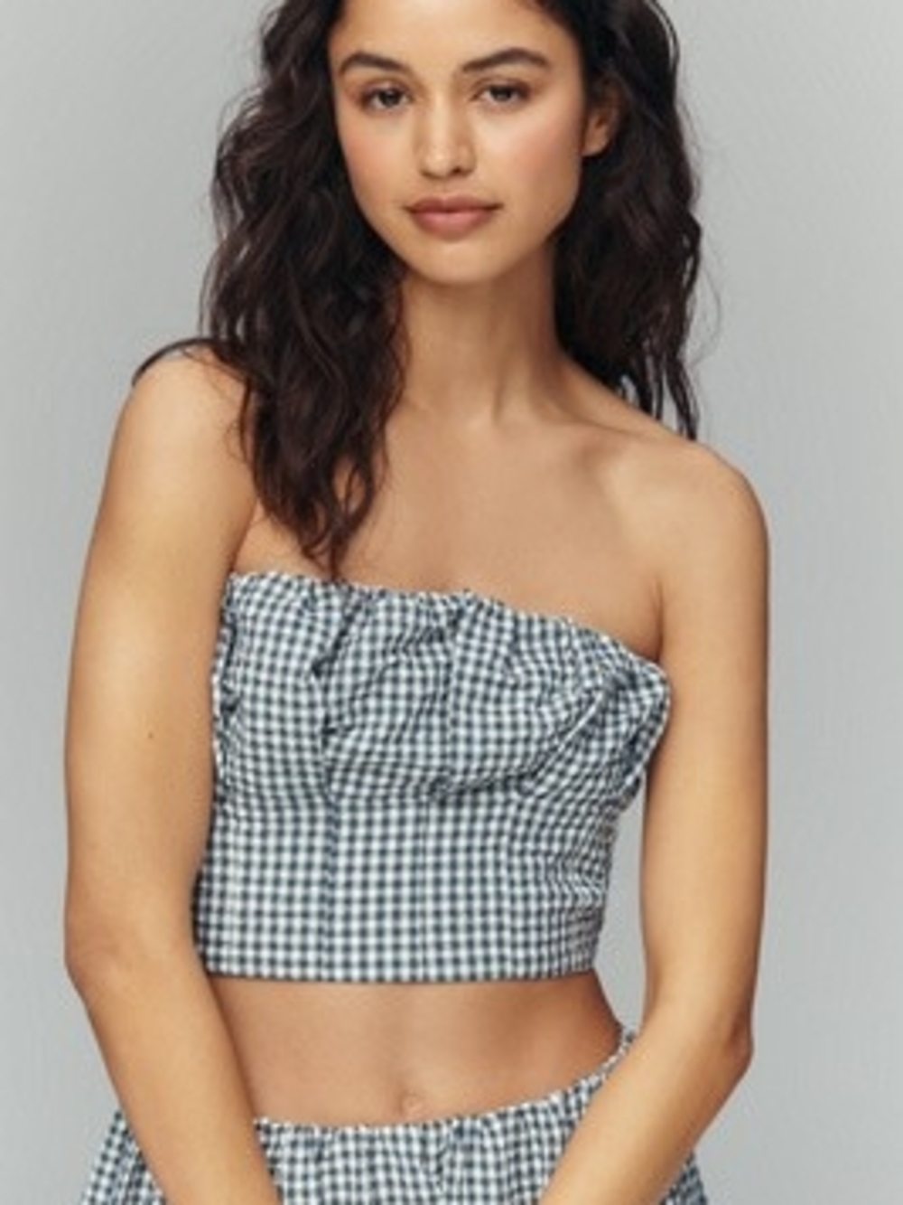 Anthropologie Black & White Gingham Strapless Crop Top